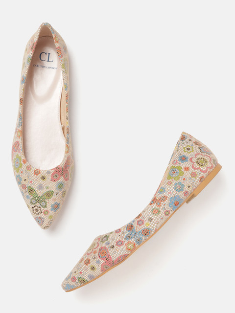 

Carlton London Women Beige & Blue Printed Ballerinas