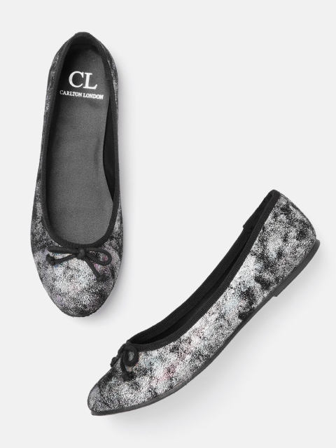 

Carlton London Women Black & Silver Iridescent Effect Ballerinas