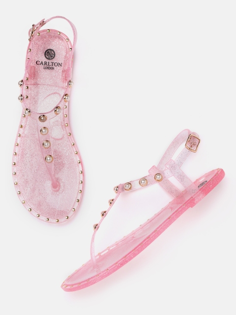 

Carlton London Women Pink Beaded T-Strap Flats