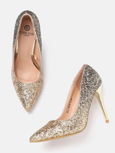 

Carlton London Women Gold-Toned & Black Shimmer Pumps