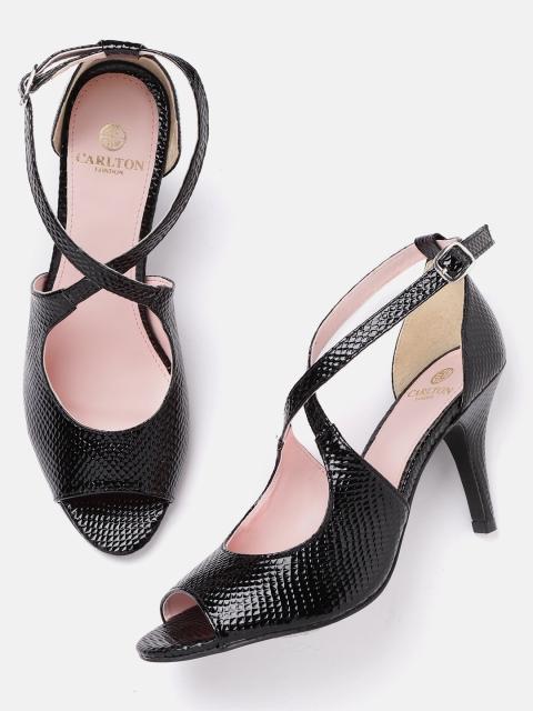 

Carlton London Women Black Snakeskin Textured Peep Toes