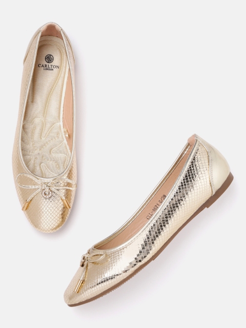 

Carlton London Women Gold-Toned Snakeskin Textured Ballerinas