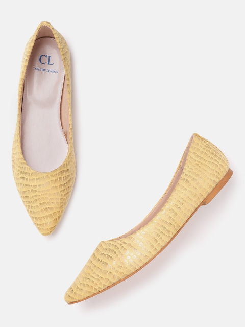 

Carlton London Women Yellow & Gold-Toned Croc-Textured Ballerinas