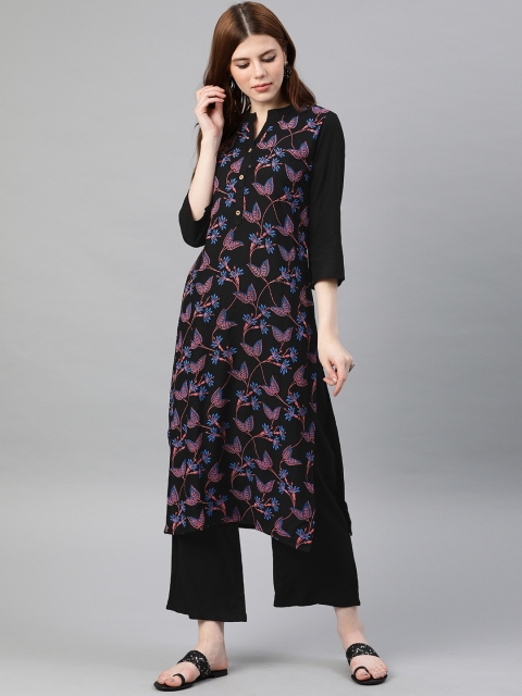 

ZIYAA Women Black Printed Kurta with Palazzos