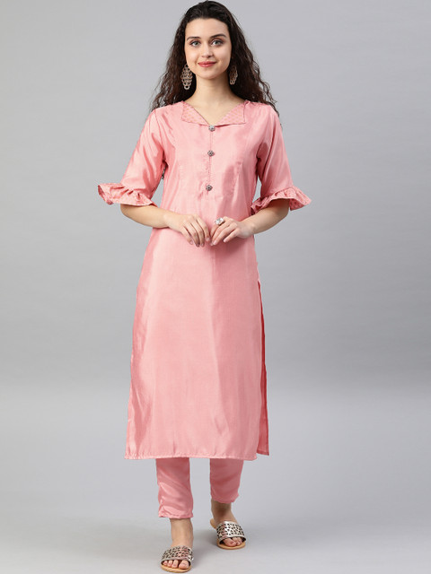 

ZIYAA Women Pink Solid Kurta with Trousers