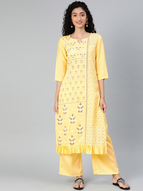 

ZIYAA Women Yellow Printed Kurta with Palazzos