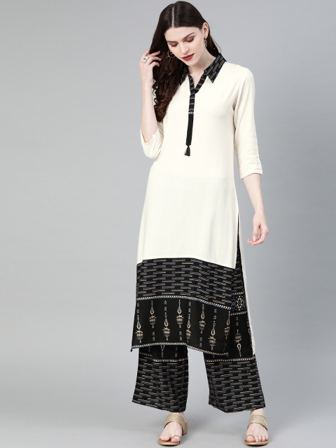 

ZIYAA Women Off-White Printed Kurta with Palazzos