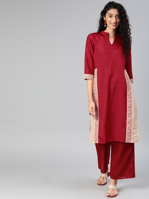 

ZIYAA Women Maroon & Beige Printed Straight Kurta with Palazzo