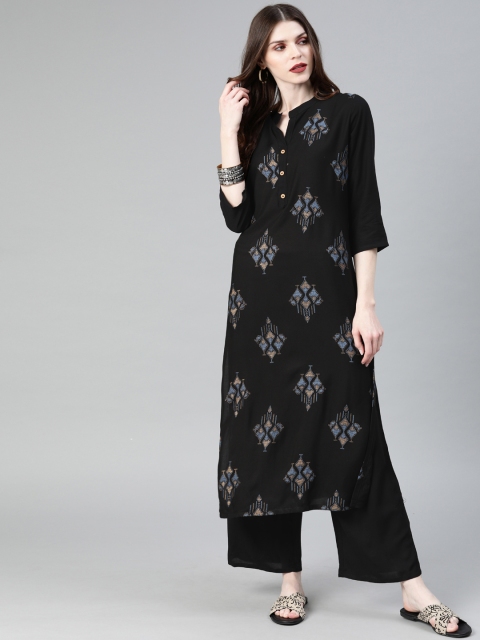 

ZIYAA Women Black Printed Kurta with Palazzos