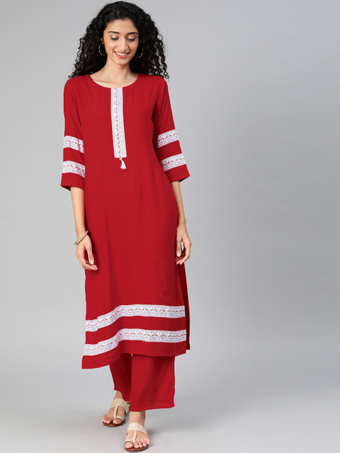 

ZIYAA Women Red Solid Kurta with Palazzos