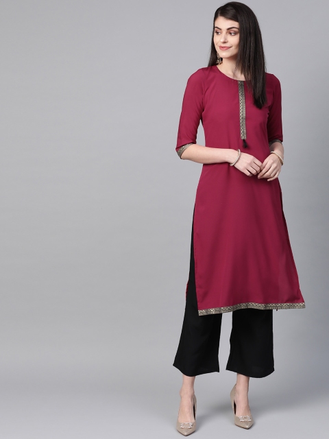 

ZIYAA Women Pink & Black Solid Kurta with Palazzos