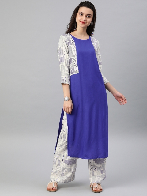 

ZIYAA Women Blue & White Printed Kurta with Palazzos