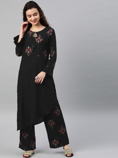 

ZIYAA Women Black & Green Printed Kurta with Palazzos