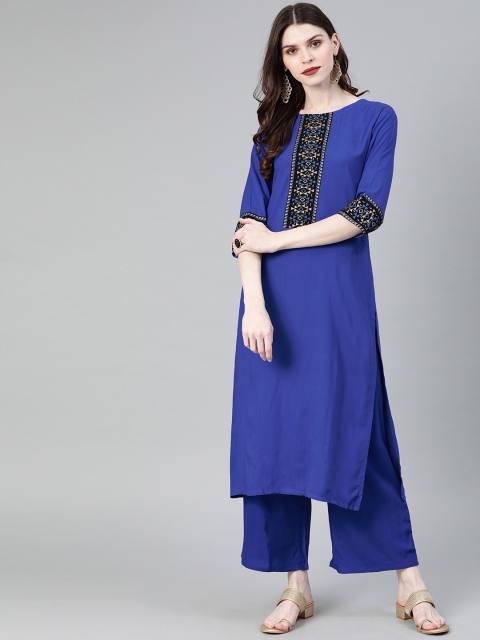 

ZIYAA Women Blue Solid Kurta with Palazzos