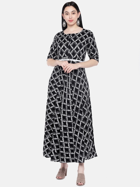 

Sringam Women Black Printed A-Line Dress