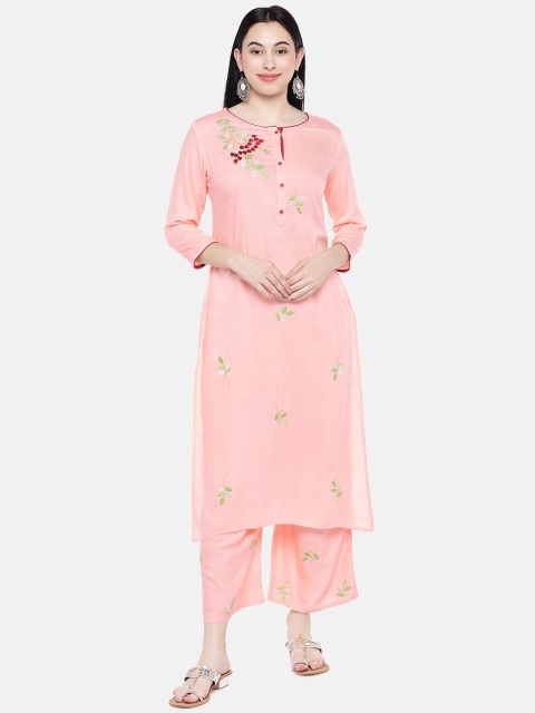 

Sringam Women Peach-Coloured Embroidered Kurta with Palazzos