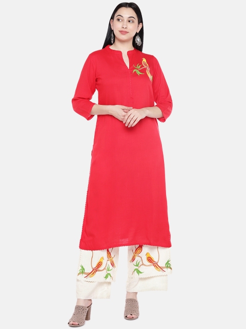 

Sringam Women Red & Off-White Embroidered Kurta with Palazzos