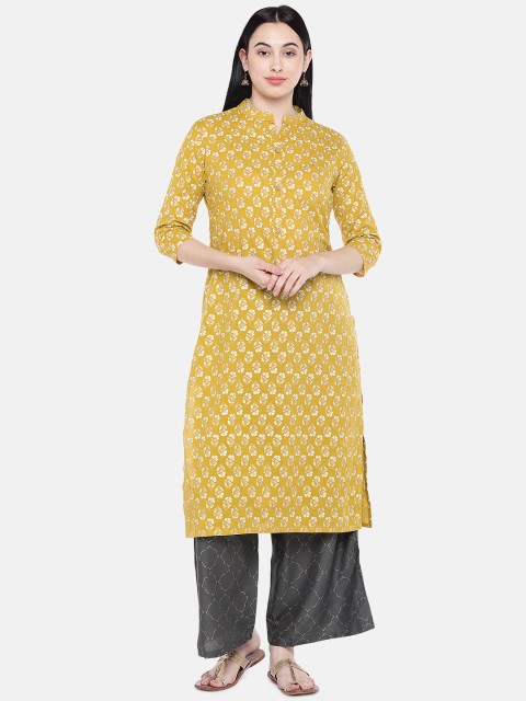 

Sringam Women Mustard Yellow & Grey Printed Kurta with Palazzos