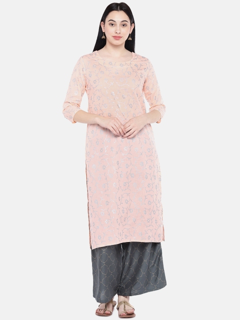 

Sringam Women Peach-Coloured & Grey Printed Kurta with Palazzos