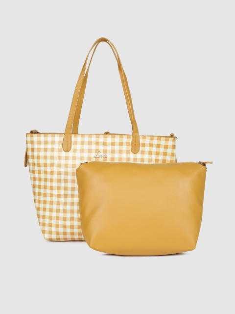 

Lavie White & Yellow Checked Tote Bag