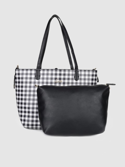 

Lavie White & Black Checked Tote Bag