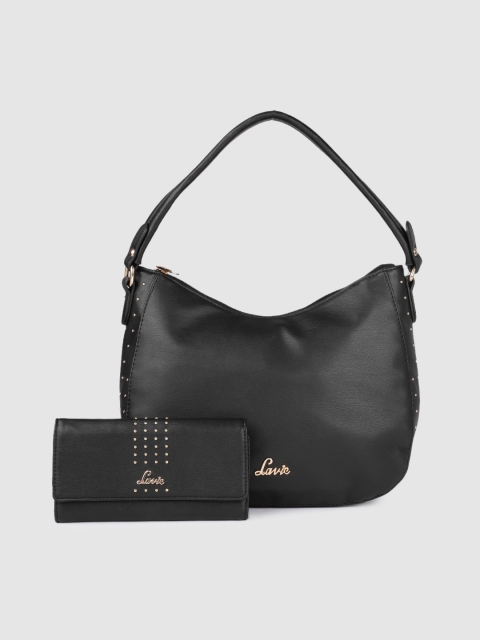 

Lavie Black Solid Hobo Bag With Wallet