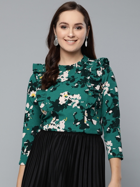 

VividArtsy Women Green & Beige Printed Top