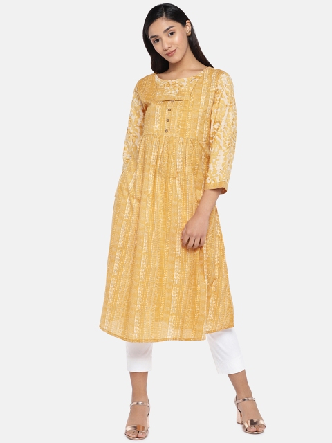 

Teal19 Women Beige Printed A-Line Kurta