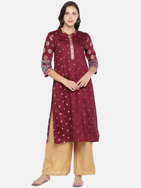 

Teal19 Women Maroon Embroidered Straight Kurta