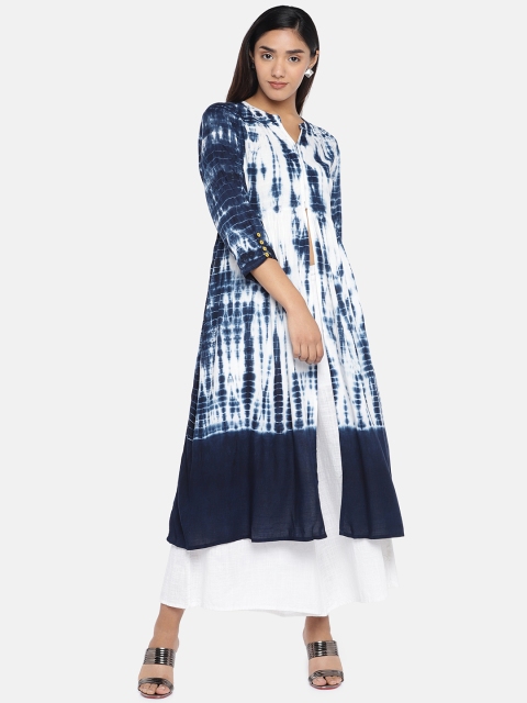 

Teal19 Women Blue & White Dyed A-Line Kurta