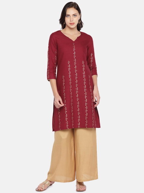 

Teal19 Women Maroon Printed Straight Kurta