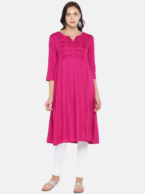 

Teal19 Women Pink Solid A-Line Kurta