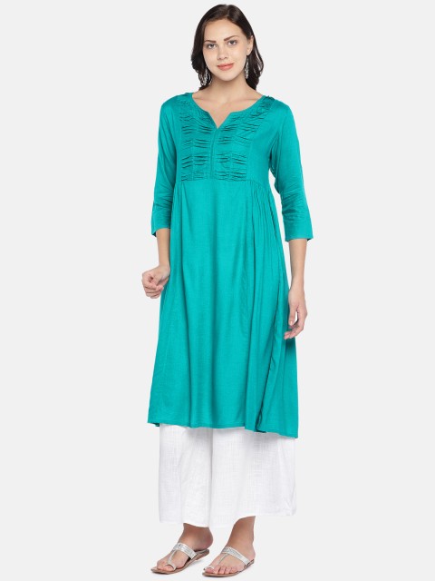 

Teal19 Women Teal Blue Solid A-Line Kurta
