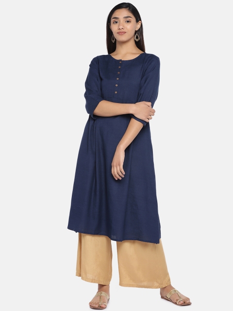 

Teal19 Women Navy Blue Solid A-Line Kurta