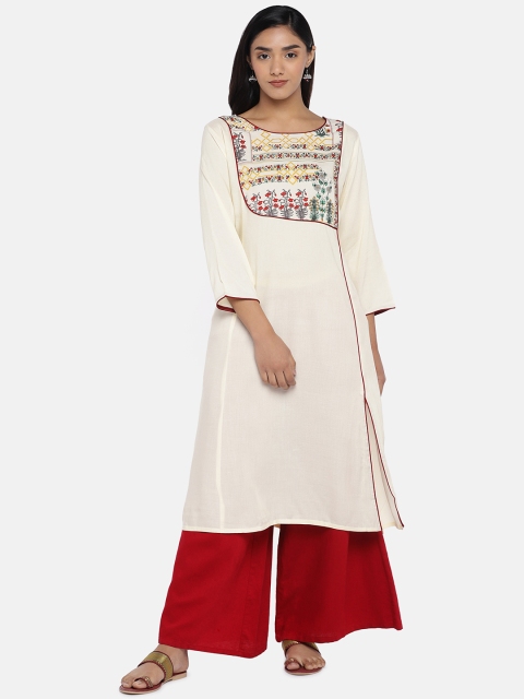 

Teal19 Women White Printed Straight Kurta