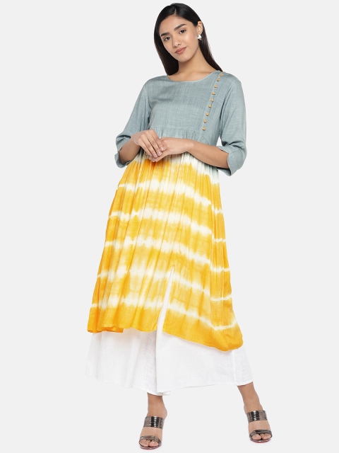 

Teal19 Women Grey & Yellow Dyed A-Line Kurta