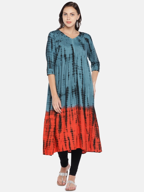 

Teal19 Women Blue & Red Dyed A-Line Kurta