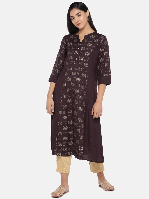 

Teal19 Women Brown Printed A-Line Kurta