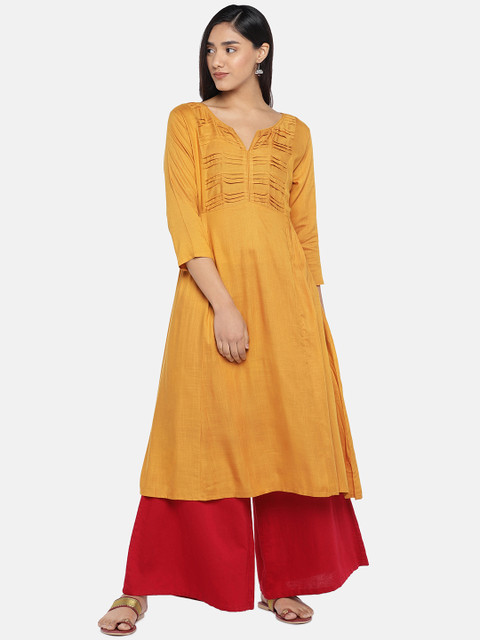 

Teal19 Women Mustard Yellow Solid A-Line Kurta