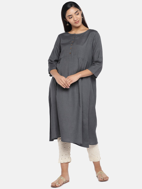 

Teal19 Women Grey Solid A-Line Kurta