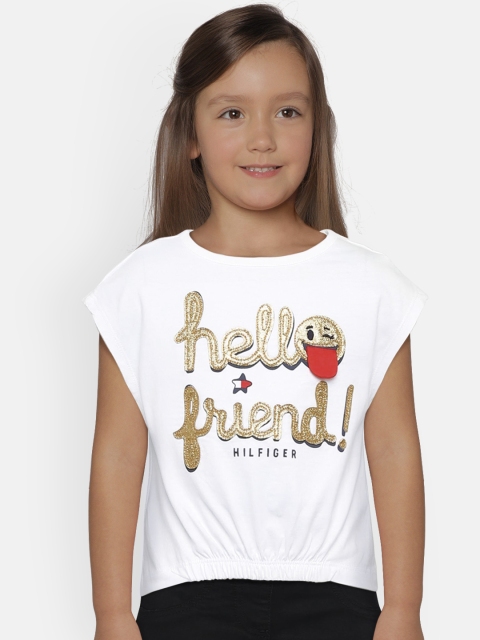 

Tommy Hilfiger Girls White Printed High-Low Pure Cotton Top