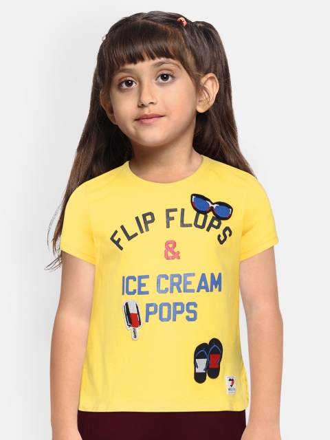 

Tommy Hilfiger Girls Yellow Blue Typography PrintPure Cotton T-shirt