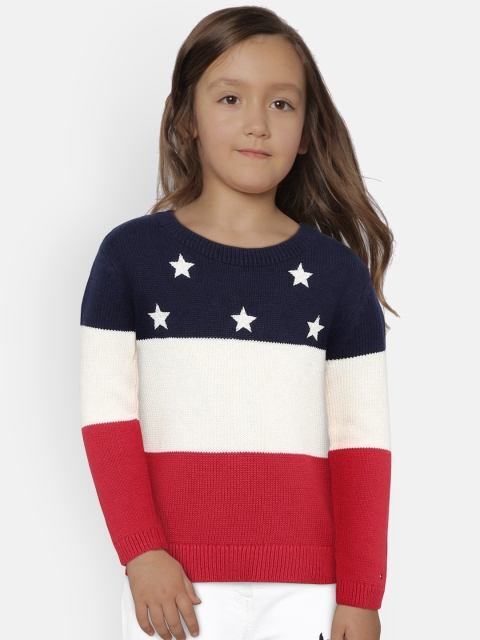 

Tommy Hilfiger Girls Navy Blue & White Colourblocked Pullover Sweater