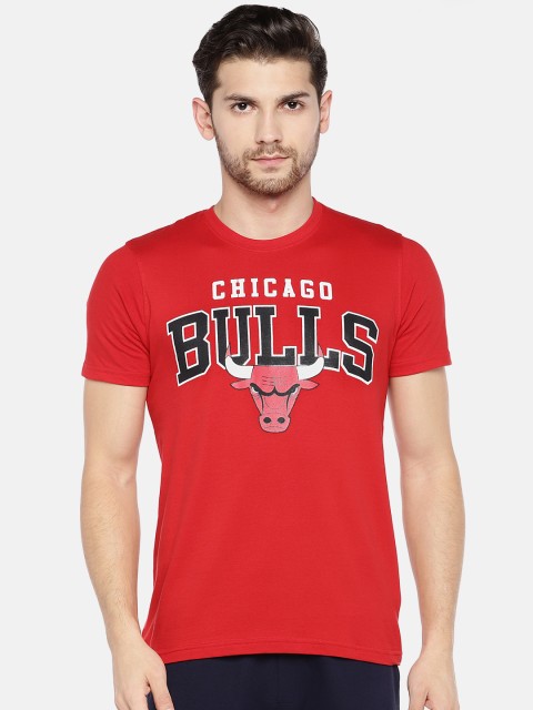 

NBA Men Red Chicago Bulls Printed Round Neck Pure Cotton T-shirt