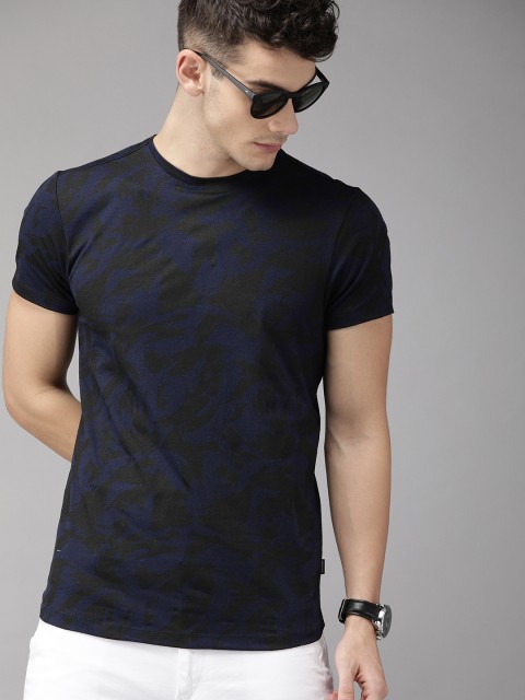 

Jack & Jones Men Navy Blue & Black Slim Fit Printed Round Neck T-shirt