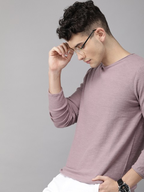 

Jack & Jones Men Mauve Slim Fit Solid Round Neck T-shirt