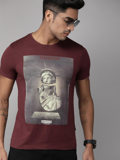 

Jack & Jones Men Maroon Slim Fit Printed Round Neck T-shirt