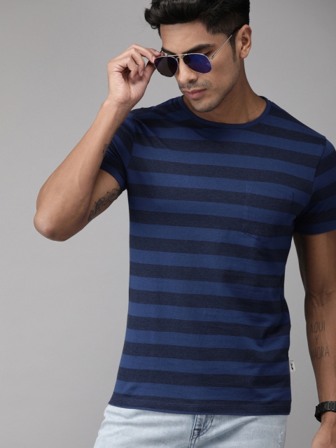 

Jack & Jones Men Blue Slim Fit Striped Round Neck T-shirt