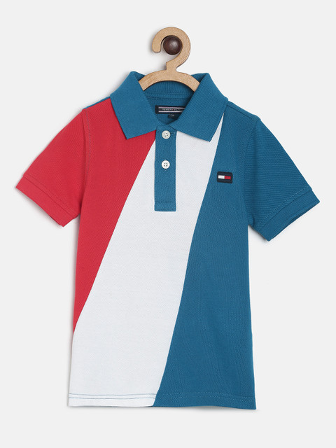 

Tommy Hilfiger Boys Blue & Red Colourblocked Polo Collar T-shirt