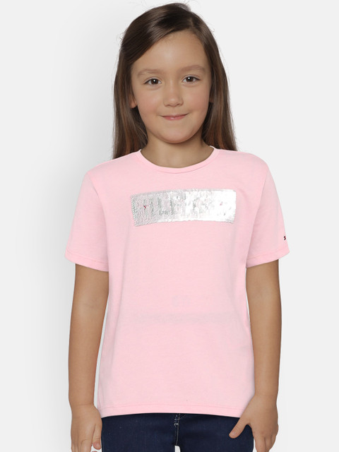 

Tommy Hilfiger Girls Pink Sequinned Round Neck T-shirt